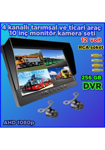10 İnç Dvr Ekran + 2 Adet Ahd 1080p Kelebek Kamera Seti 12 Volt