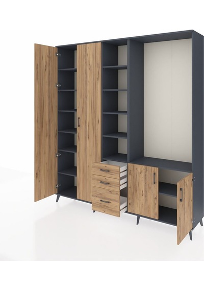 Hyperion Dolap 13 Raflı 3 Çekmeceli 4 Kapaklı 220x44x243 Antrasit-çam/çam Çok Renkli Hyperion Dolap 13 Raflı 3 Çekmeceli 4 Kapaklı 220x44x243 Antrasit-çam/çam Çok Renkli