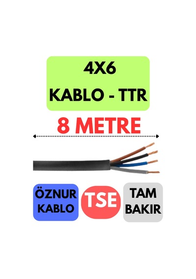 Öznur 4x6 Ttr Kablo Metre Seçenekli Siyah - 8 Metre
