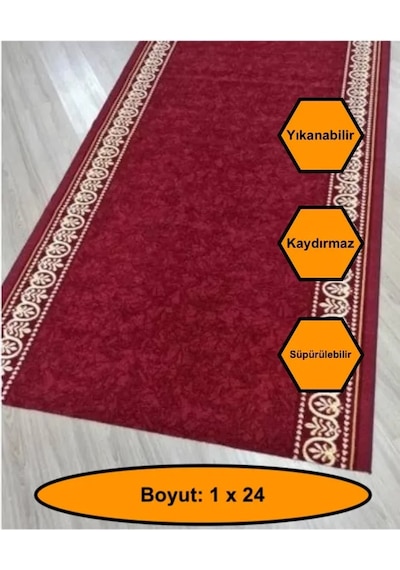 Desenli Kaydırmaz Yolluk Kilim Halı 1x24 Metre Çok Renkli