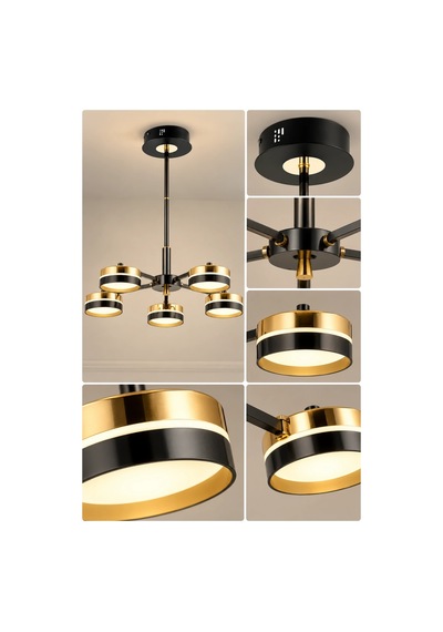 Modern Premium 5li Gold 3 Renkli Ledli Sarkıt Avizesi Salon Mutfak Oturma Odası Şık Modelleri 100w Siyah