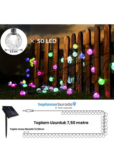 Technosmart 50 Ledli Rgb Işık 8 Modlu Solar Kristal Top Bahçe Aydınlatma Dekorasyon Güneş Enerjili Diğer