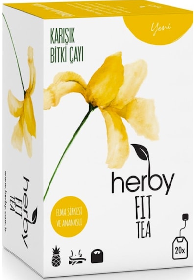 Herby Fit Tea Elma Sirkesi ve Ananaslı Karışık Bitki Çayı Süzen Poşet 20'li