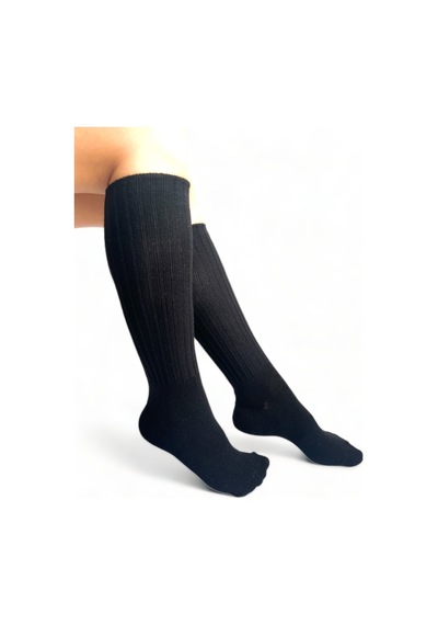 Ciho Socks Siyah Uzun Diz Altı Kışlık Kadın Yünlü Çizme Uyku Çorabı Soft Touch Siyah