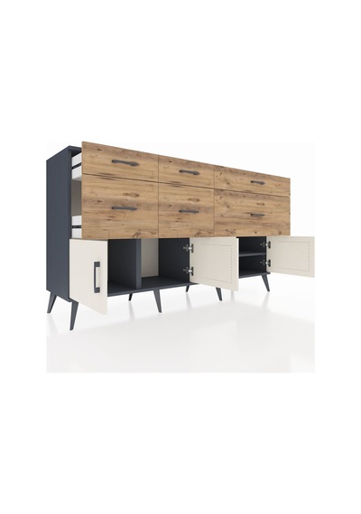 Hyperion Konsol Tek Raflı 6 Çekmeceli 4 Kapaklı 176x44x99 Antrasi Antrasit-aytaşı/çam Hyperion Konsol Tek Raflı 6 Çekmeceli 4 Kapaklı 176x44x99 Antrasi Antrasit-aytaşı/çam