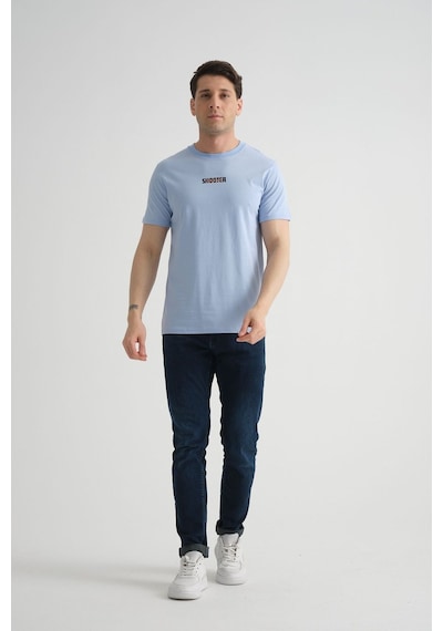 Shooter Sportwear Shooter Erkek T-shirt Minimal Baskılı Pamuklu Kumaş Standart Kalıp Bebe Mavisi