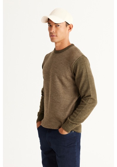 AC&Co / Altınyıldız Classics Erkek Haki-Bej Standart Fit Normal Kesim Bisiklet Yaka Petek Desenli Triko Haki AC&Co / Altınyıldız Classics Erkek Haki-Bej Standart Fit Normal Kesim Bisiklet Yaka Petek Desenli Triko Haki