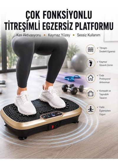 Evde Spor İçin Titreşimli Plate Fitness Platformu Yeni Nesil Siyah