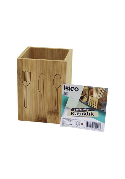 İbico İ22-246 Küçük Kare Ahşap Bambu Kaşıklık Organizatör 9x9cm