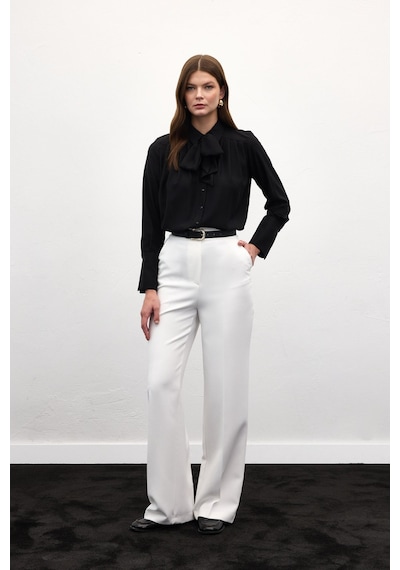 Sateen Sofia Palazzo Pantolon - Ekru-137036 Ekru