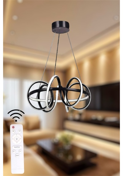 Ey Shop Siyah Çember Model 3 Renk Led Kumandalı Avize Siyah