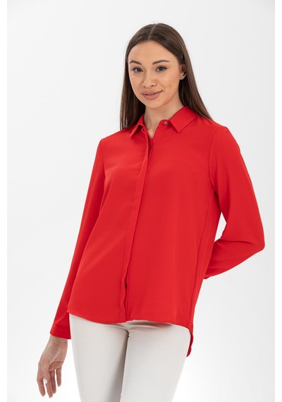 Pera Moda Basic Önü Kısa Arkası Uzun Küçük Ve Büyük Bedenli Jessica Gömlek Kırmızı