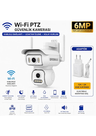 Wi-fi Ptz 6mp Çift Lensli Dış Mekan Akıllı Ptz Güvenlik Kamerası Adaptör Dahil - Joysee Türkçe Uygulama Wifi Qr W2