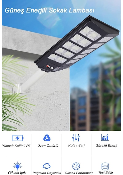 Ayrex 800w Güneş Enerjili Solar Sokak Lambası Hareket Sensörlü Profesyonel Led Bahçe Aydınlatması