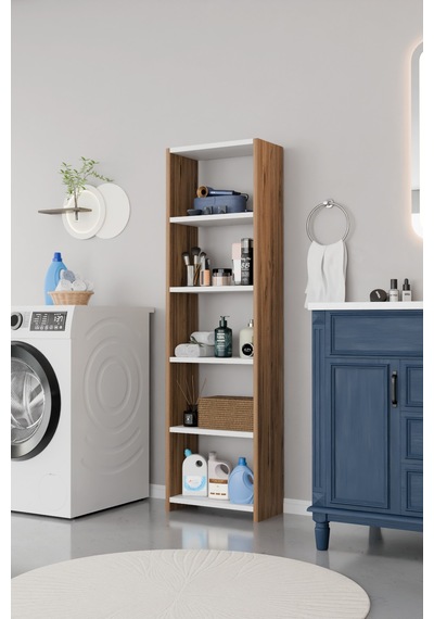 Alpaevmobilya Ahşap 5 Raflı 150 Cm Çok Amaçlı Açık Banyo Dolabı Düzenleyici Raf Ve Çamaşır Odası Dolabı Atlantik Çam - Beyaz Alpaevmobilya Ahşap 5 Raflı 150 Cm Çok Amaçlı Açık Banyo Dolabı Düzenleyici Raf Ve Çamaşır Odası Dolabı Atlantik Çam - Beyaz
