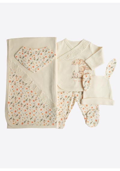 Kitikate Organik Cute Bunny 5'li Hastane Çıkış Seti Natural Krem