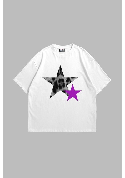 Tarzsokak Y2k Leopar Starz "v2" Baskılı Oversize Unisex Beyaz Beyaz