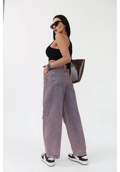 Skater Fit Kızıl Tint Yırtık Jean Mavi+kızıl Tint