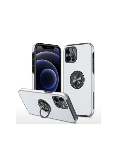 Apple  Uyumlu  iPhone 12 Pro Kılıf Elit Yüzüklü Kapak Gümüş