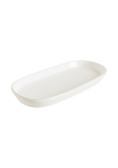Retro Olive Hygge 12 Adet 21cm Yeşil Kenar Çizgili Porselen Oval