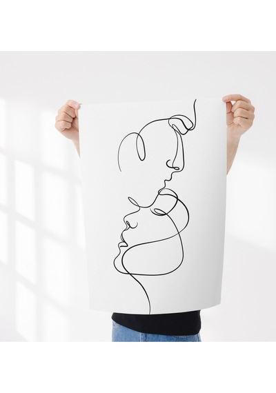 Çizgisel Çerçevesiz Poster Erkek Ve Kadın - Dijital Baskı - Soyut Çizgisel Temalı Poster