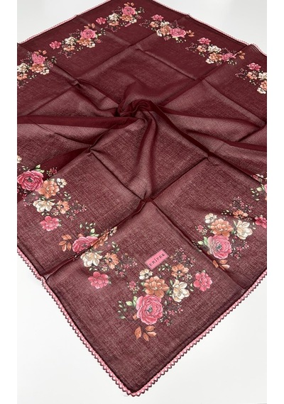 Eripek 2'li Paket Oyalı % 100 Pamuk Tülbent 6805 Beyaz-bordo