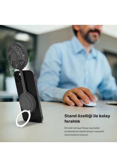Xenon Smart El Vantilatörü / Şarjlı Taşınabilir Teleskobik Katlanabilir Sessiz Mini Fan X6104 Gri