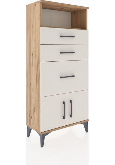 Hyperion Dolap Tek Raflı 3 Çekmeceli 2 Kapaklı 60x44x134 Çam-aytaşı Atlas Çam