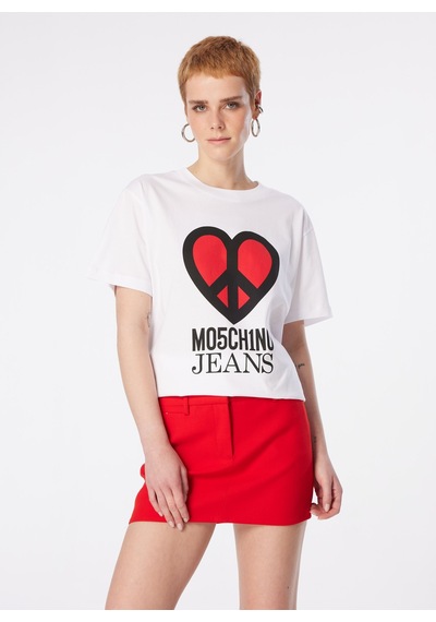Moschino Jeans Beyaz Kadın Baskılı T-shirt 241k1j0710