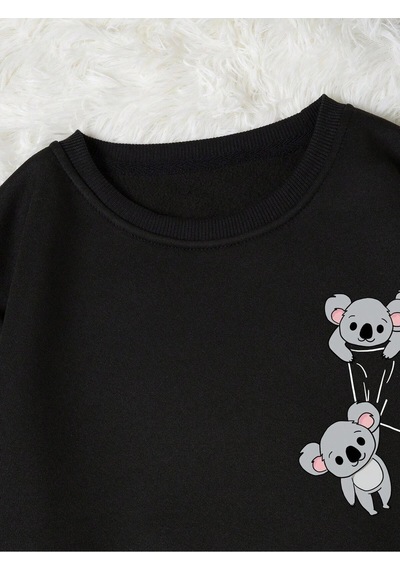 Startmore Coke Serisi Koala Print Thermal Lined Sweatshirt Siyah