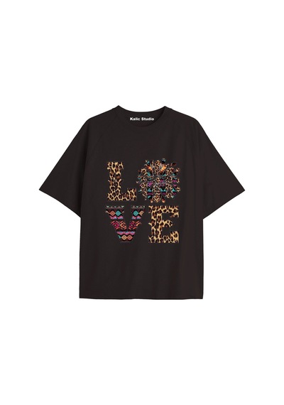 Kalic Studio Y2k Vintage Leopar Baskılı Siyah T-shirt Kod 157 Siyah-157
