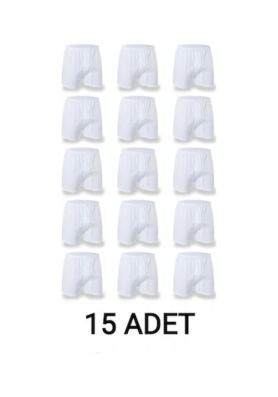 Enmodaiçgiyim 15 Adet Beyaz %100 Pamuk Rahat Kesim Erkek Paçalı Külot Boxer