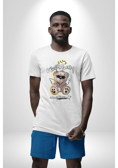 Gerçeklikten Uzak Tutun Unisex Unisex Beyaz Organik Baskılı T-shirt Penye Yüksek Kalite Beyaz