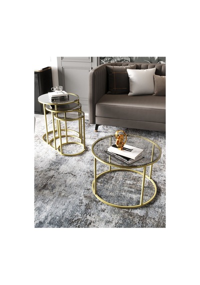 Royal 75cm Zigon Ve Orta Sehpa Seti Mat Gold Eskitme Metal - Temperli Şeffaf Cam Gold Şeffaf Royal 75cm Zigon Ve Orta Sehpa Seti Mat Gold Eskitme Metal - Temperli Şeffaf Cam Gold Şeffaf