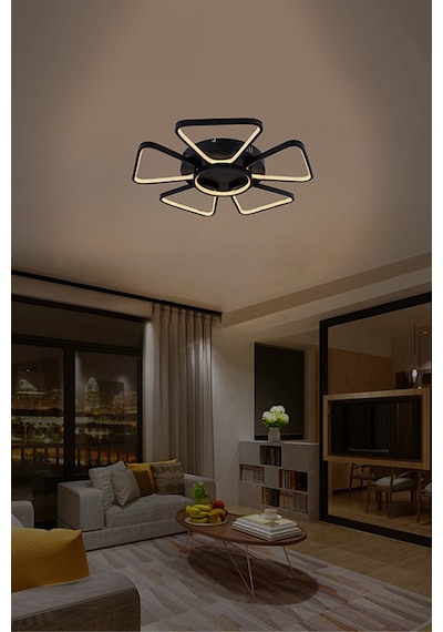 3 Renkli Modern 6 Kollu Plafonyer Led Tavan Avizesi Siyah Geometrik Salon Aydınlatma