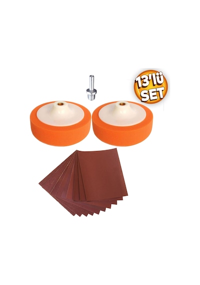 Pasta Cila Polisaj Süngeri Seti Kırmızı Kaliteli Su Zımparası Turuncu 150 Mm 13 Parça Set