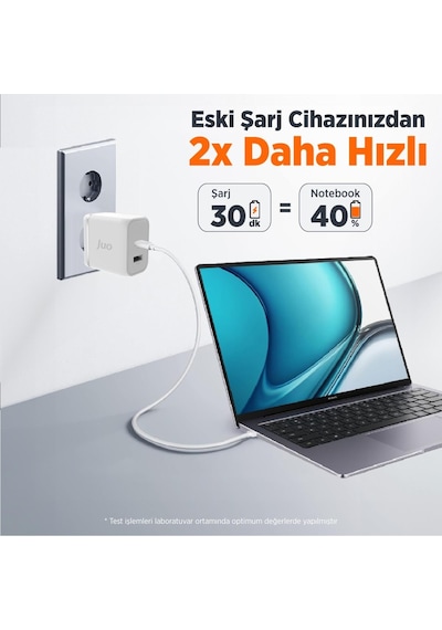 Juo 45W GaN USB-C + USB-A Şarj Aleti iPhone & iPad & Apple Uyumlu MacBook & Samsung PD Type-C Hızlı Şarj Cihazı Beyaz
