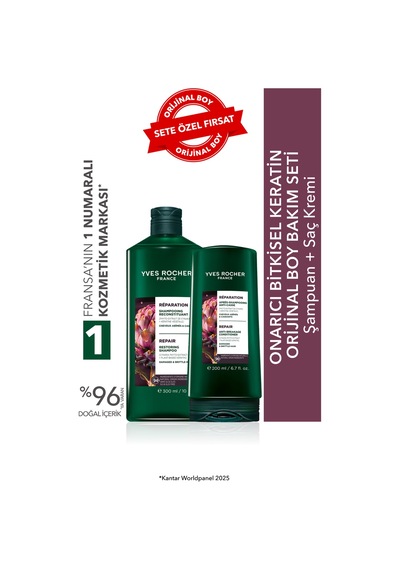 Yves Rocher Onarıcı Bitkisel Keratin Orijinal Boy Bakım Seti- Saç Kremi 200 Ml & Şampuan 300 Ml