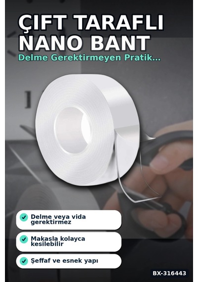 Nano Bant Çift Taraflı Su Geçirmez Güçlü Tutucu Montaj Bandı 2 M X 3 Cm Bx-316443 Diğer