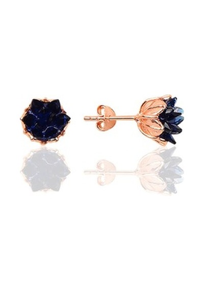 Gümüş Lotus Çiçeği Modeli Safir Renkli Taşlı Üçlü Set