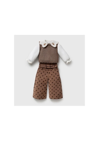 Ministok Little Squirrel Kız ^lü Takım Pantolon Gömlek Süveter Kahverengi