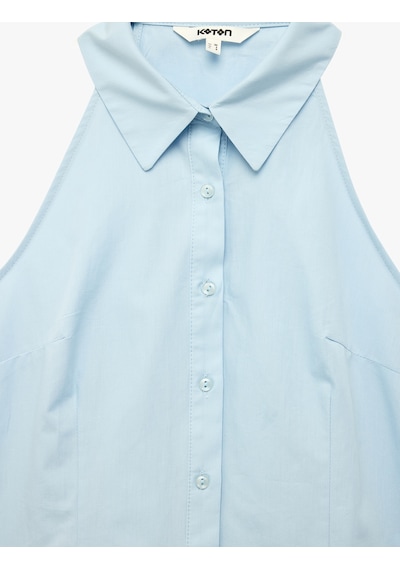 Koton Pamuklu Düğmeli Halter Kesim Kolsuz Poplin Gömlek Mavi 6sak60488pw