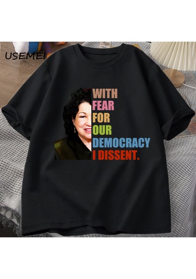 Flood Of Style Demokrasimiz İçin Korkuyla Muhalefet T-shirt Adam Rahat Pamuk Kısa Kollu Grafik Tees Unisex T Siyah