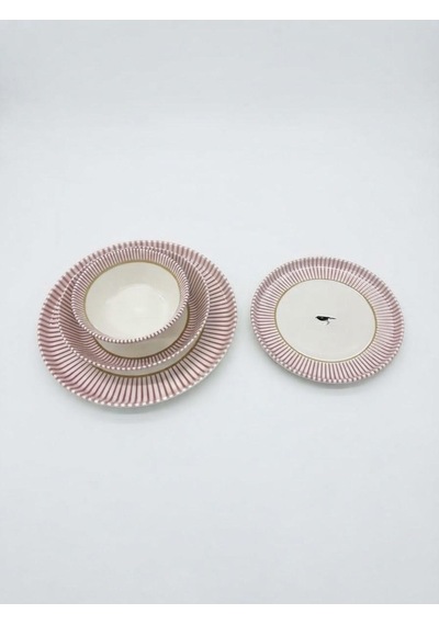 Porselen 24 Parça Yemek Takımı Vintage Desen Royal Pink Krem