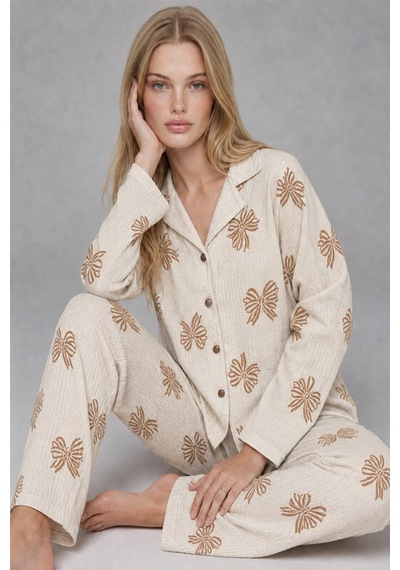 Norcia Sports Kadın Uzun Kol Rahat Krem Pijama Takımı 4759 Çok Renkli - 929323283 Çok Renkli - 929323283 Çok Renkli