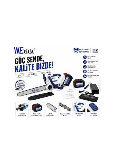 Algaride Wedo Dns-147 Akülü Zincirli Testere 40v 3ah Çift Akülü Güçlü Ağaç Ve Kemik Kesme Motoru 25 M/s