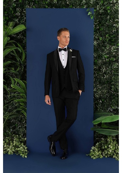 Efor Black 069 Slim Fit Yelekli Çıkarılabilir Saten Yaka Çift Yırtmaçlı Siyah Damatlık Smokin Takım Siyah Efor Black 069 Slim Fit Yelekli Çıkarılabilir Saten Yaka Çift Yırtmaçlı Siyah Damatlık Smokin Takım Siyah