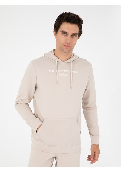 Bej Regular Fit Pamuk Karışımlı Yarım Fermuarlı Sweatshirt