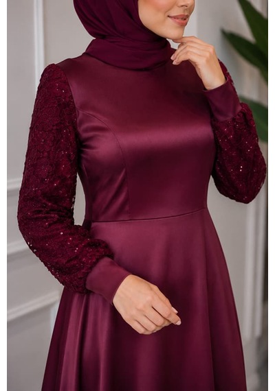 Maşuka Çiçek Desen Dantel Detaylı , Saten Şık Düğün Ve Davet Elbisesi Vişne Çürüğü Vişne Çürüğü Maşuka Çiçek Desen Dantel Detaylı , Saten Şık Düğün Ve Davet Elbisesi Vişne Çürüğü Vişne Çürüğü