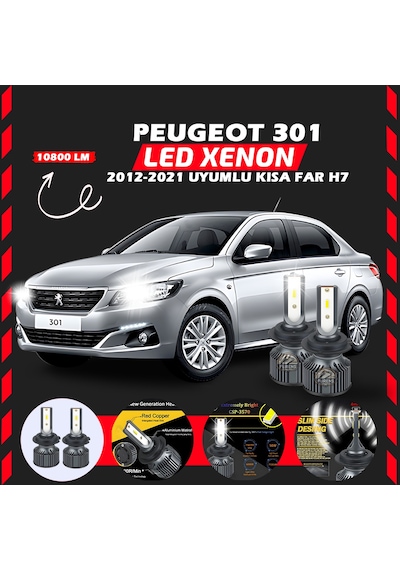 Peugeot 301 2012-2021 Kısa Far Uyumlu Şimşek Etkilii Led Xenon Premium Series H7